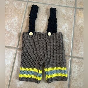 Newborn infant crochet firefighter costume photo prop outfit handmade